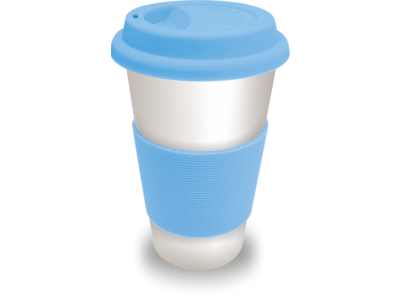 PixMaster / Hrnek LATTE bílý včetně ECO silikonového víčka_MODRÁ_300ml