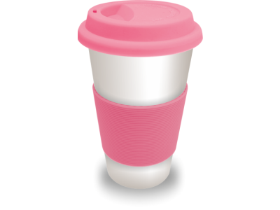 PixMaster / Hrnek LATTE bílý včetně ECO silikonového víčka_RŮŽOVÁ_300ml